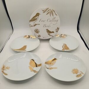 Rosanna Salad Plates Set Of 4 Four‎ Calling Birds Porcelain With Gold Accents